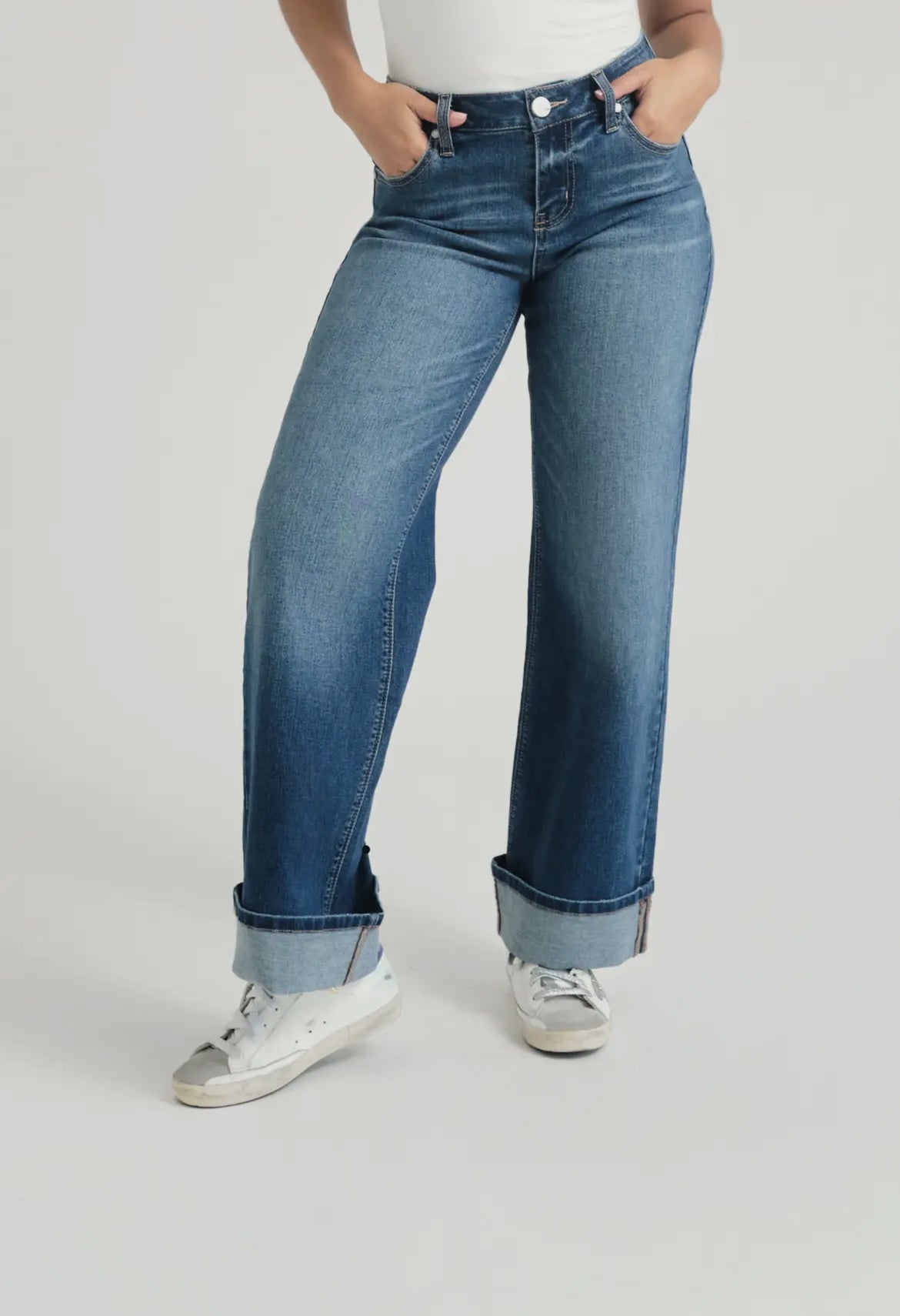 Wide Leg Cuffed Jeans