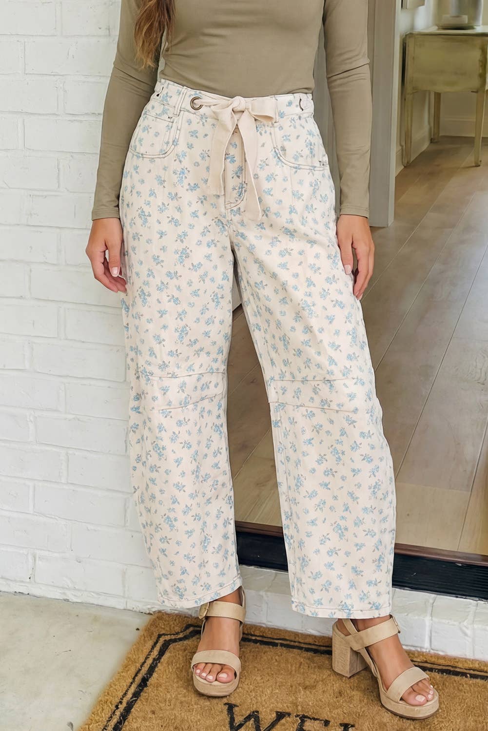 Floral Tie Barrel Jeans