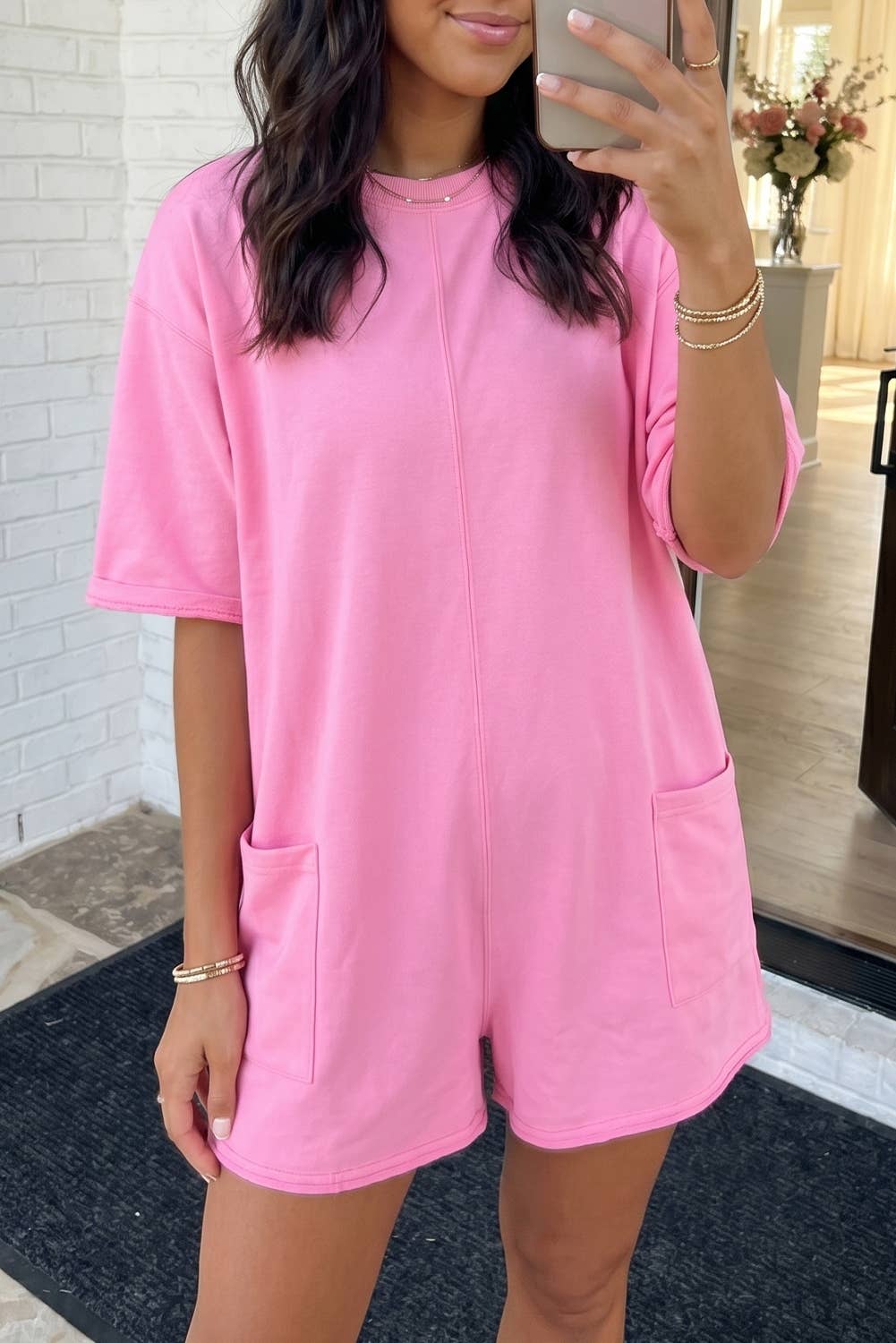 Pink Raw Hem Romper