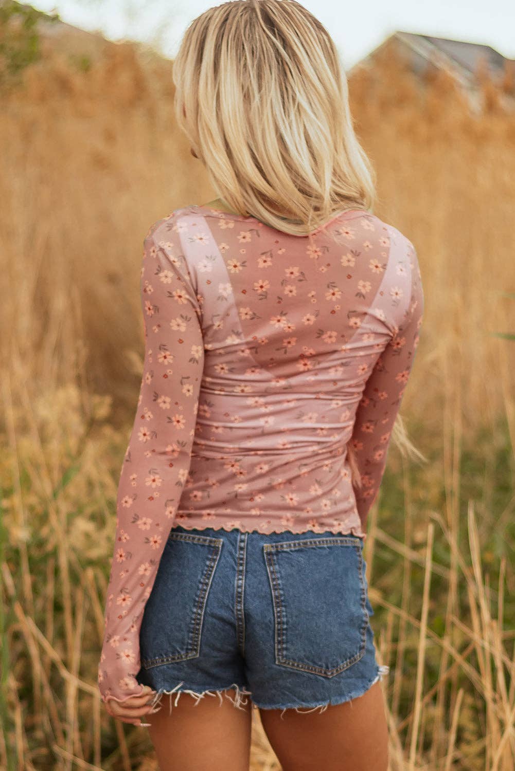 Pink Floral Mesh Top