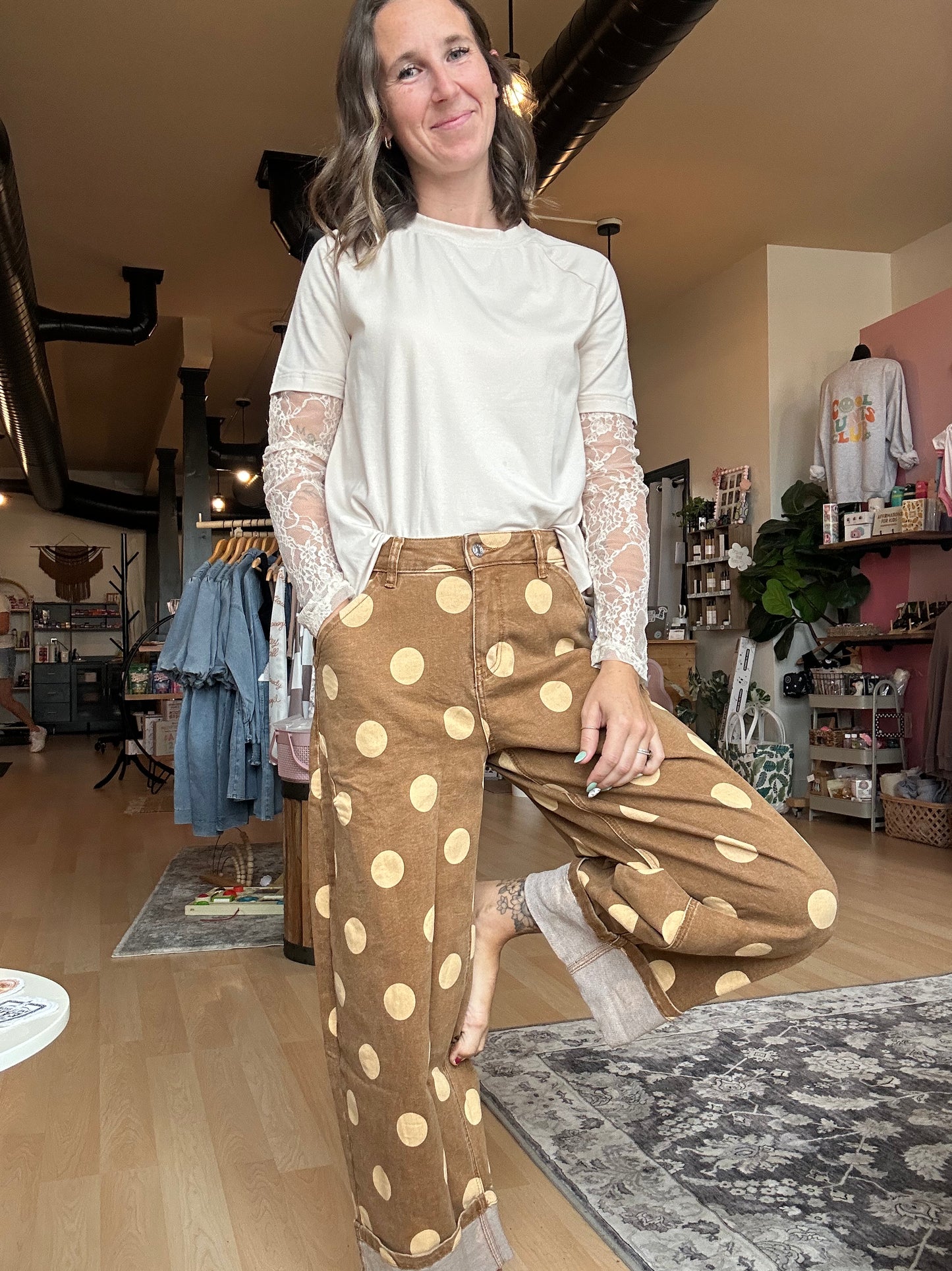 Polka Dot Barrel Jeans