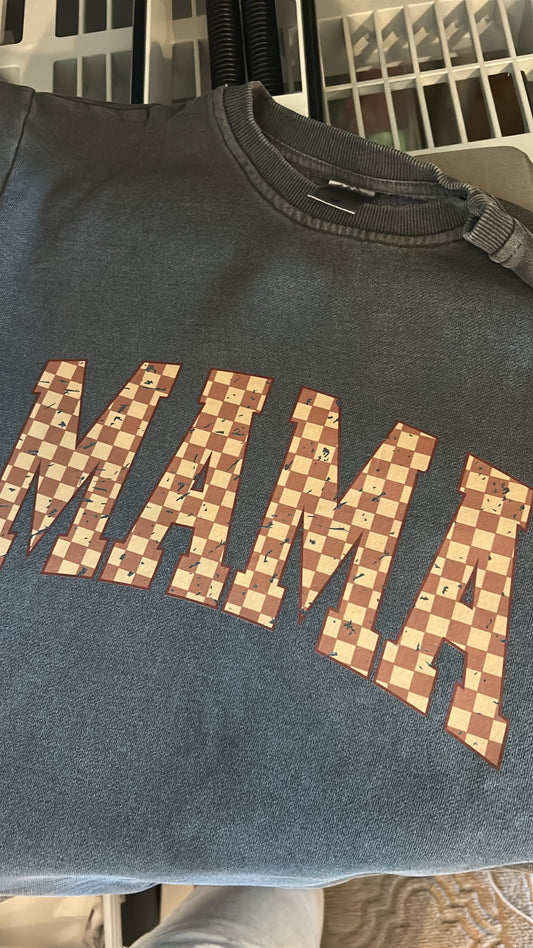 Brown Checkered Mama Crewneck
