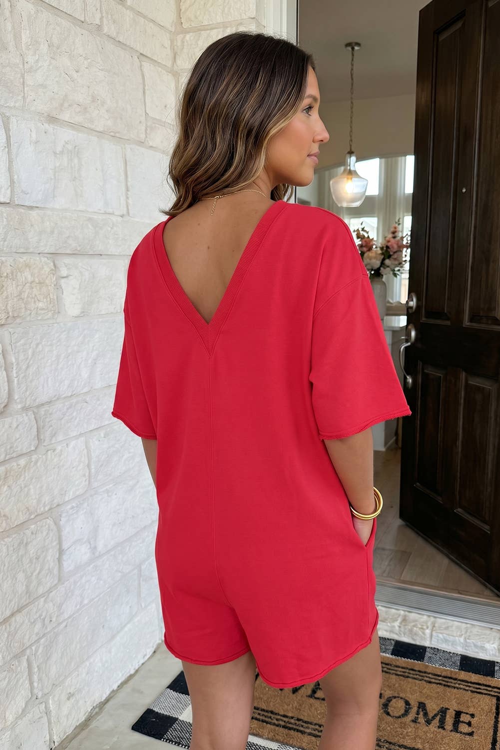 Pink Raw Hem Romper