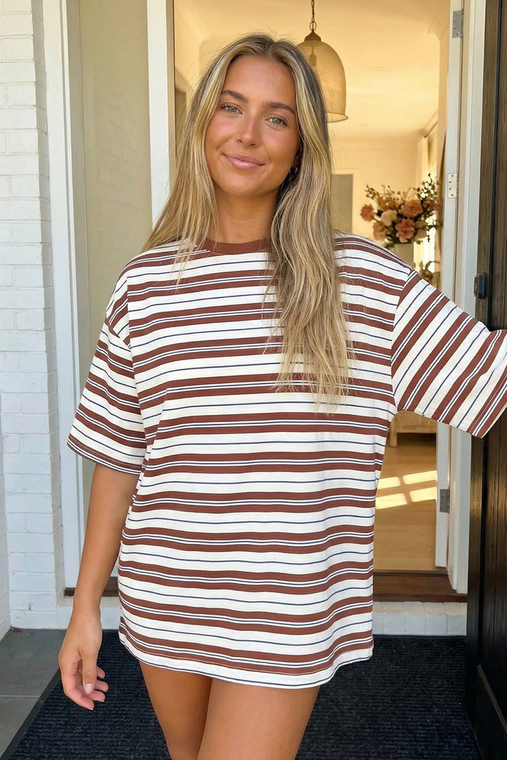 Brown Striped Oversized Tee